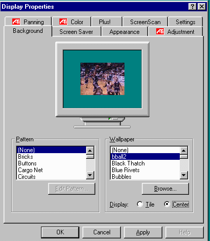 Image of the Display Properties Window