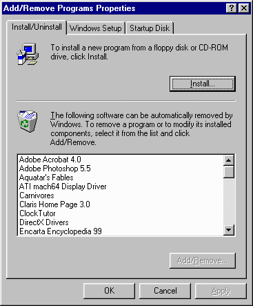 Image of the Add/Remove Programs window